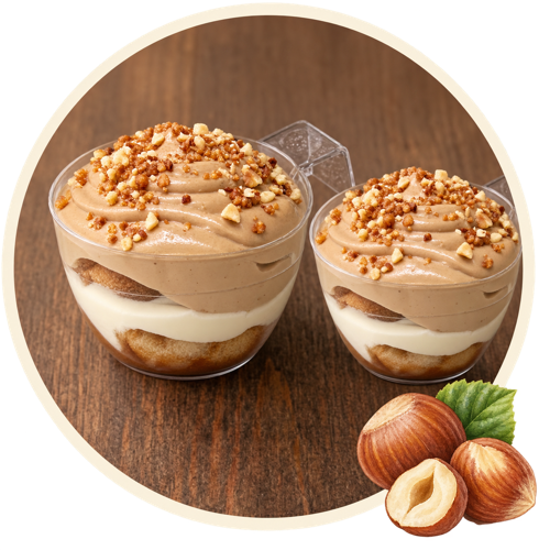 Deux tiramisus praliné noisette Esalta en verrines